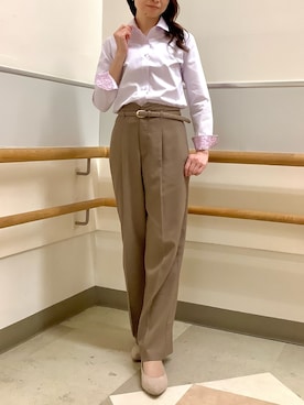 「TOKYO SHIRTS（トウキョウシャツ）の形態安定ノーアイロン レギュラー 長袖ビジネスワイシャツ（ビジネスシャツ、ピンク系）」を使った、BRICK HOUSE by Tokyo Shirts 秋田イオンモール店さん（レディース・165cm）の春コーディネート