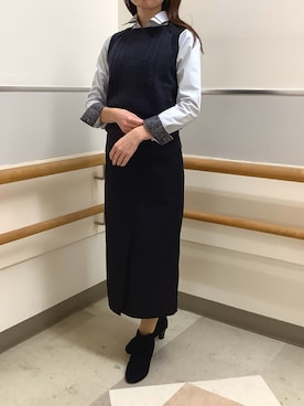 「アイテム（ビジネスシャツ）」を使った、BRICK HOUSE by Tokyo Shirts 秋田イオンモール店さん（レディース・165cm）の冬コーディネート