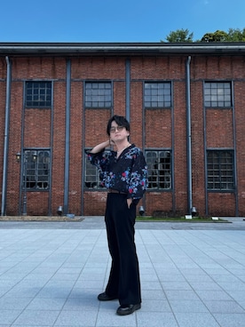「柄シャツコーデ」｜「アイテム（スラックス）」を使った、tumupopさん（メンズ・165cm）の夏コーディネート