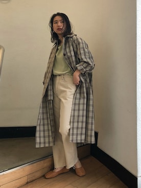 「Ungrid（アングリッド）のステンカラ－チェックロングコート（ステンカラーコート）」を使った、嶋津里美さん（レディース・161cm）の冬コーディネート
