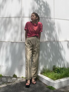 「Ungrid（アングリッド）の【WEB限定】ナイロンカラーテーパードパンツ（その他パンツ）」を使った、嶋津里美さん（レディース・161cm）の夏コーディネート