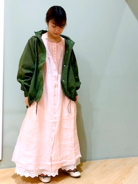 「スカラップ」｜「アイテム（ジャケット/アウター）」を使った、makiさん（レディース・155cm）の春コーディネート