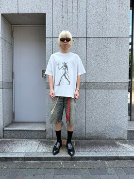 「WHITELAND（ホワイトランド）のアイテム（Tシャツ/カットソー）」を使った、しゅんさん（メンズ・180cm）の夏コーディネート
