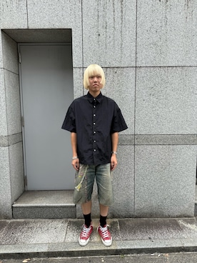 「WHITELAND（ホワイトランド）のアイテム（シャツ/ブラウス）」を使った、しゅんさん（メンズ・180cm）の夏コーディネート