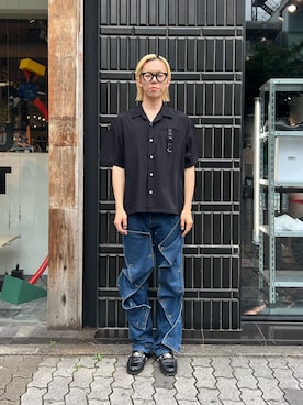 「黒シャツ」｜しゅんさん（メンズ・180cm）の夏コーディネート