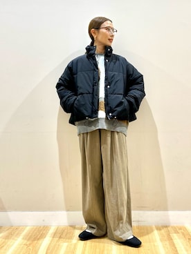 「寒い」｜「アイテム（ダウンジャケット/コート）」を使った、りんねさん（レディース・157cm）の秋コーディネート