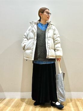 「寒い」｜「アイテム（ダウンジャケット/コート）」を使った、りんねさん（レディース・157cm）の秋コーディネート