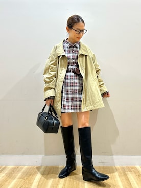「ITEMS URBANRESEARCH（アイテムズ アーバンリサーチ）のテントラインハーフコート（その他アウター、ベージュ系）」を使った、りんねさん（レディース・157cm）の秋コーディネート