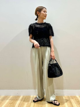 「ITEMS URBANRESEARCH（アイテムズ アーバンリサーチ）のアイテム（Tシャツ/カットソー）」を使った、rinneさん（レディース・157cm）の夏コーディネート
