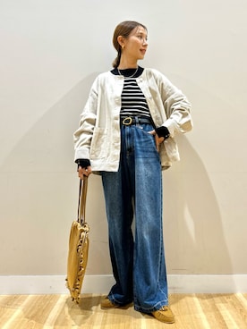「アイテム（ノーカラージャケット）」を使った、りんねさん（レディース・157cm）の秋コーディネート