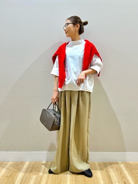 「アイテム（ニット/セーター）」を使った、りんねさん（レディース・157cm）の春コーディネート
