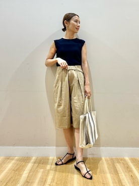 「アイテム（ニット/セーター、ブルー系）」を使った、りんねさん（レディース・157cm）の夏コーディネート