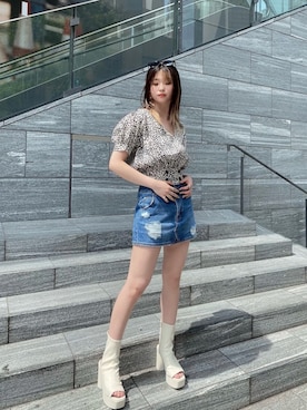 「アイテム（デニムスカート）」を使った、MYUさん（レディース・165cm）の夏コーディネート