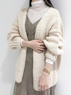 「Rouge vif（ルージュヴィフ）のハンドニットガウン（ニット/セーター、ホワイト系）」を使った、すずらんさん（レディース・161cm）の秋コーディネート