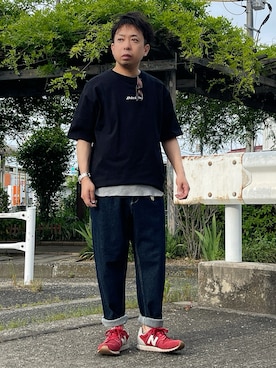 「Dickies（ディッキーズ）のアイテム（Tシャツ/カットソー）」を使った、はせぴょんさん（メンズ・159cm・40代）の夏コーディネート
