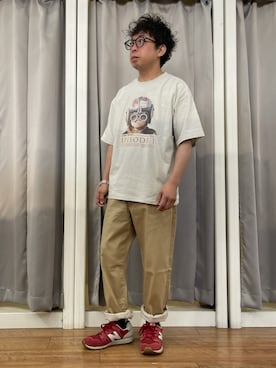 「Mac-House（マックハウス）のアイテム（Tシャツ/カットソー、ベージュ系）」を使った、はせぴょんさん（メンズ・159cm）の春コーディネート