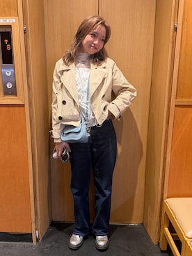 「poppyのアイテム（トップス、ホワイト系）」を使った、minさん（レディース・160cm）の秋コーディネート