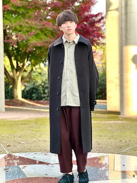 「clarks」｜「アイテム（ステンカラーコート）」を使った、Yuさん（メンズ・175cm）の秋コーディネート