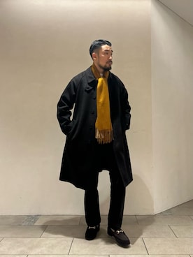 「アイテム（ステンカラーコート、ブラウン系）」を使った、muraoさん（メンズ・175cm）の冬コーディネート