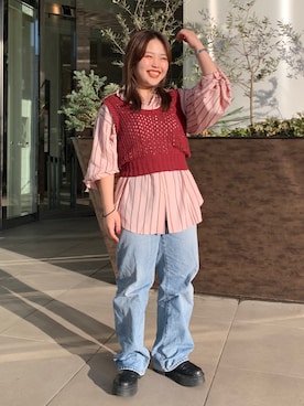「リメイクデニム」｜「アイテム（トップス）」を使った、田口七海さん（レディース・151cm）の冬コーディネート