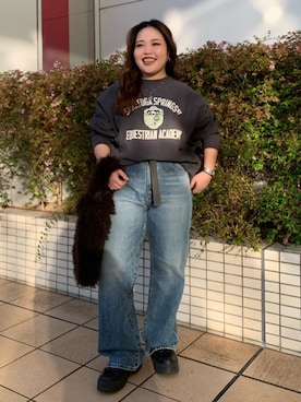 「Ungrid（アングリッド）のアイテム（デニムパンツ）」を使った、田口七海さん（レディース・151cm）の秋コーディネート