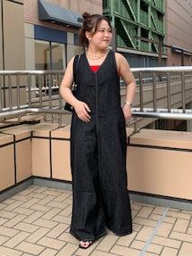 Ungrid　アングリッド　バックオープンデニムサロペット☆オールインワン☆黒 バックオープンデニムサロペット（つなぎ/オールインワン