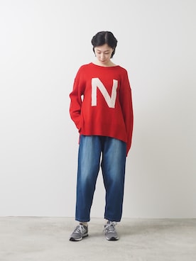 「レッドコーデ」｜「アイテム（パンツ）」を使った、narufactoryさん（レディース・164cm）の秋コーディネート