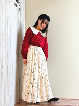 「レトロ」｜「アイテム（ハンチング/ベレー帽）」を使った、87さん（レディース・155cm）の春コーディネート