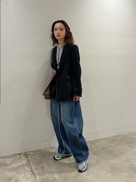 「jj mercer(ジェイジェイマーサー)の【別注】<J.J. mercer>キャンバス ウォッシュド トートバッグ(トートバッグ、グレー系)」を使った、MOMOKA YANAGIYAさん(レディース・158cm)の春コーディネート