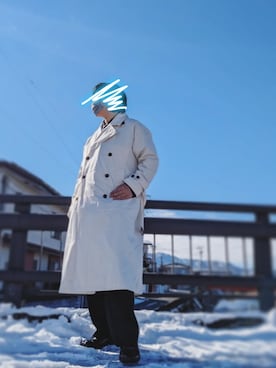 「アイテム（トレンチコート、ホワイト系）」を使った、nayowaka01さん（メンズ・177cm）の冬コーディネート