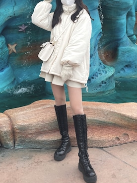 「アイボリー」｜「アイテム（ブルゾン）」を使った、𝐬𝐢𝐫𝐨さん（レディース・165cm）の春コーディネート