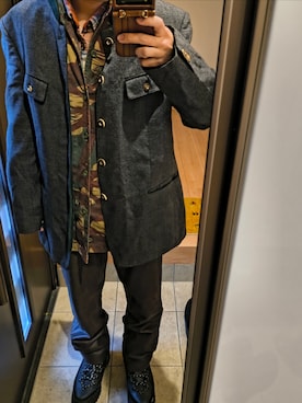 「steinbockの古着のイベントにて下北沢の古着屋SHINKIROで購入。ボタンが鹿の角っていうのがポイント。雰囲気良し（その他アウター、グレー系）」を使った、shou1129exさん（メンズ・165cm）の春コーディネート