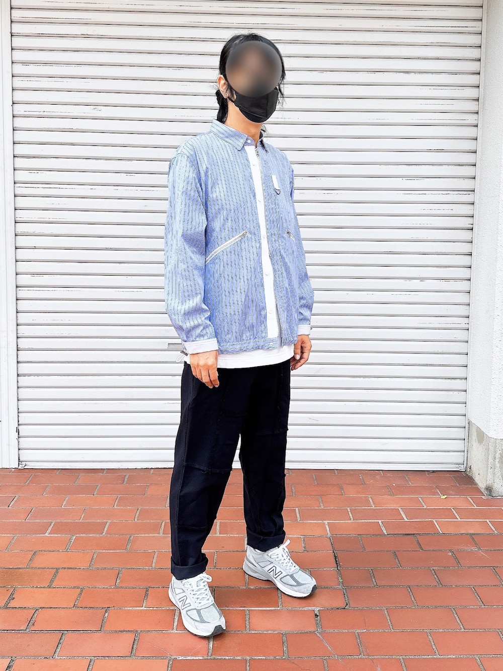 「sacai、サカイ、秋のコーデ、秋コーデ、秋服準備はじめました、秋服、シンプルコーデ、シンプル、50代ファッション、爽やかコーデ、シンプルおしゃれが好き、シンプルカジュアル、ニューバランス990、パッチワーク、50代カジュアル」｜「COMME des GARCONS SHIRTのアイテム（スラックス、ブルー系）」を使った、PiPiCOLO_MGRさん（メンズ・178cm）の秋コーディネートの1枚目の写真