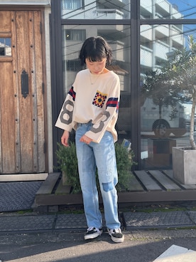 「リメイクデニム」｜「アイテム（デニムパンツ）」を使った、よしかわさん（レディース・160cm）の春コーディネート