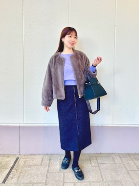 「アイテム（ベルト、グレー系）」を使った、すずき ちかさん（レディース・161cm）の冬コーディネート