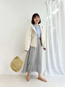 「フラワープリントスカート」｜すずき ちかさん（レディース・161cm）の春コーディネート