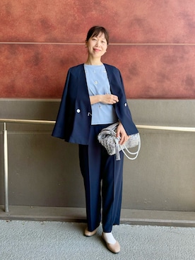 「NOLLEY'S LIGHT（ノーリーズライト）のアイテム（ノーカラージャケット）」を使った、すずき ちかさん（骨格ウェーブ・レディース・161cm）の春コーディネート
