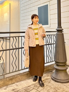 「ボーダーニット」｜「アイテム（ブルゾン）」を使った、すずき ちかさん（レディース・161cm）の秋コーディネート