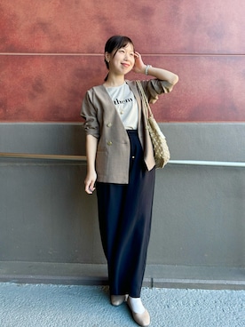 「春服」｜「アイテム（ノーカラージャケット）」を使った、すずき ちかさん（レディース・161cm）の春コーディネート