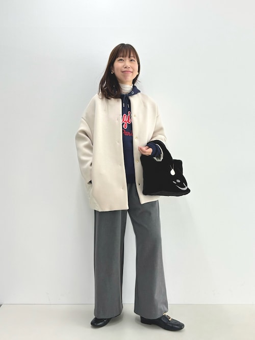 セール】ダンボールニット高密度タフタ切替コート（ノーカラーコート