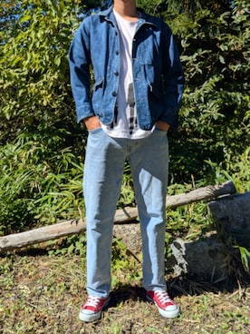 「アイテム（デニムジャケット）」を使った、GOSUKEさん（メンズ・186cm）の秋コーディネート