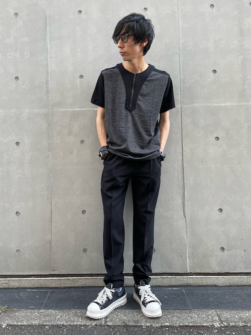 【ブラック】ミックスジャガード 半袖 Tシャツ 5351 POUR LES HOMMES tシャツ ミックスジャガード 半袖 Tシャツ