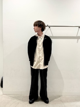 「SENSE OF PLACE by URBAN RESEARCH（センスオブプレイスバイアーバンリサーチ）のウールタッチストライプワイドフレアパンツ（その他パンツ）」を使った、ぐっぴーさん（メンズ・168cm）の秋コーディネート