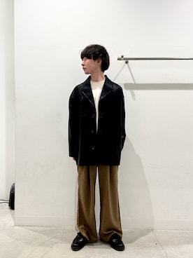 「SENSE OF PLACE by URBAN RESEARCH（センスオブプレイスバイアーバンリサーチ）のウールタッチストライプワイドフレアパンツ（その他パンツ）」を使った、ぐっぴーさん（メンズ・168cm）の秋コーディネート