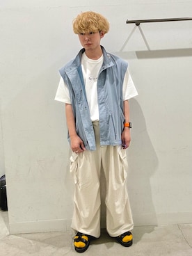 「アイテム（ベスト）」を使った、ぐっぴーさん（メンズ・168cm）の夏コーディネート