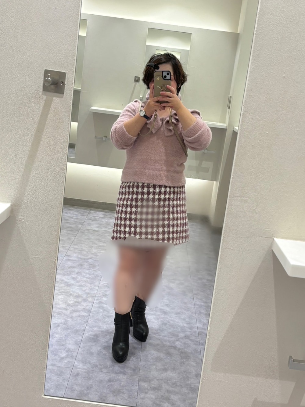 「31 Sons de mode、秋コーデ」｜「31 Sons de modeのラッフルフリルカラーシャギーニット（ニット/セーター、ピンク系）」を使った、airuyome01さん（骨格ナチュラル・レディース・140cm）の冬コーディネートの1枚目の写真
