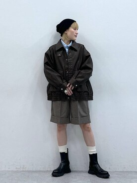 「RAGEBLUE（レイジブルー）のヴィンテージライク/BIGフェイクレザージャケット（ブルゾン）」を使った、たけおさん（レディース・157cm）の秋コーディネート