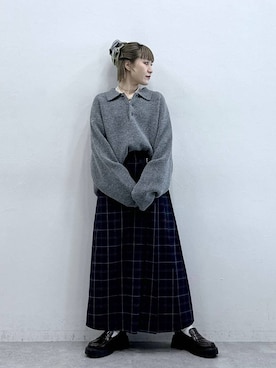 「アイテム（ポロシャツ、グレー系）」を使った、たけおさん（レディース・157cm）の冬コーディネート