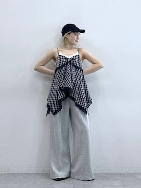 「RAGEBLUE（レイジブルー）のデザインタック/ラメスウェットパンツ（スウェットパンツ、グレー系）」を使った、たけおさん（レディース・157cm）の夏コーディネート