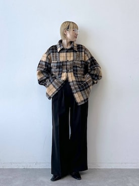 「RAGEBLUE（レイジブルー）のシャギーチェックBIG CPOジャケット（ブルゾン）」を使った、たけおさん（レディース・157cm）の秋コーディネート